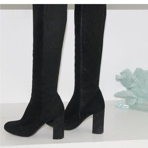 Chloe Black Suede Leather Pleated Accent Knee High Heeled Boots size 37
